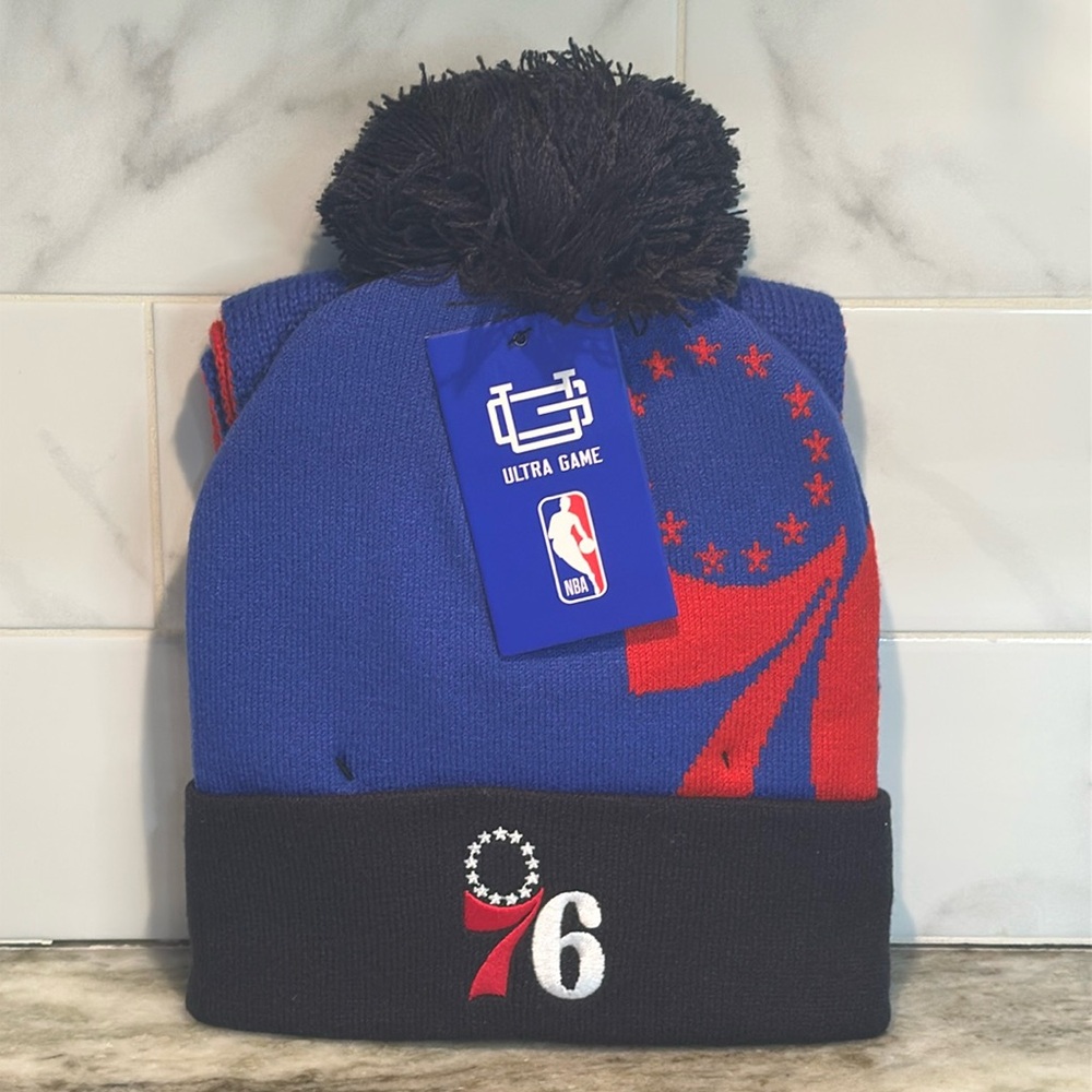 NBA Philadelphia 76ers Beanie & Scarf Set Knit Winter Cap Hat Fan Gear Sixers
